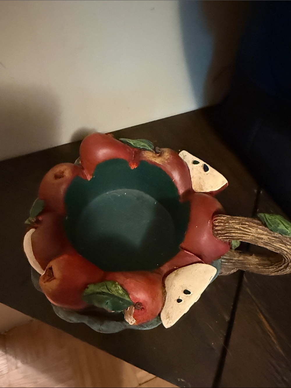 Handcrafted Apple Bowl with Leaf Accents - Red & Green